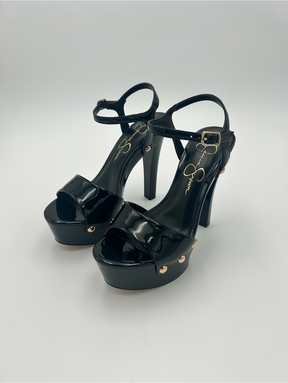 Jessica Simpson Black & Gold Platform Dress Sandals